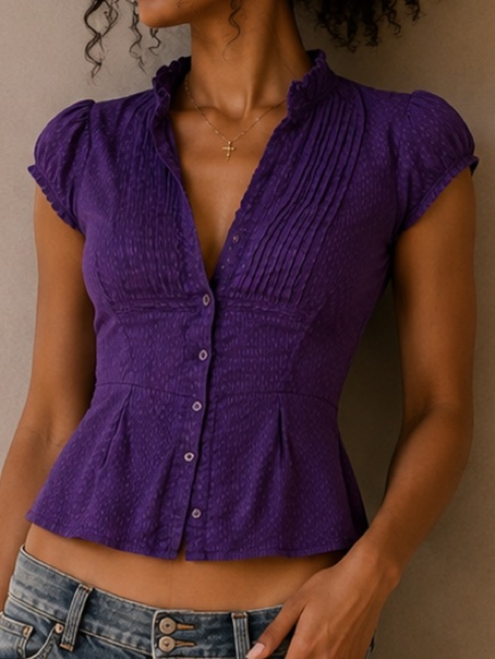 Y2K Dynamite Purple Office Siren Blouse
